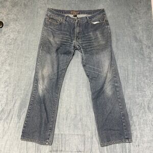 Vintage Plugg Jeans Mens 36x30 Blue Denim 5 Pocket Whiskering Zip Fly Retro